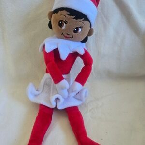 Lumistella Plush 14" Girl Elf On The Shelf Brown Skin Eyes White Skirt
